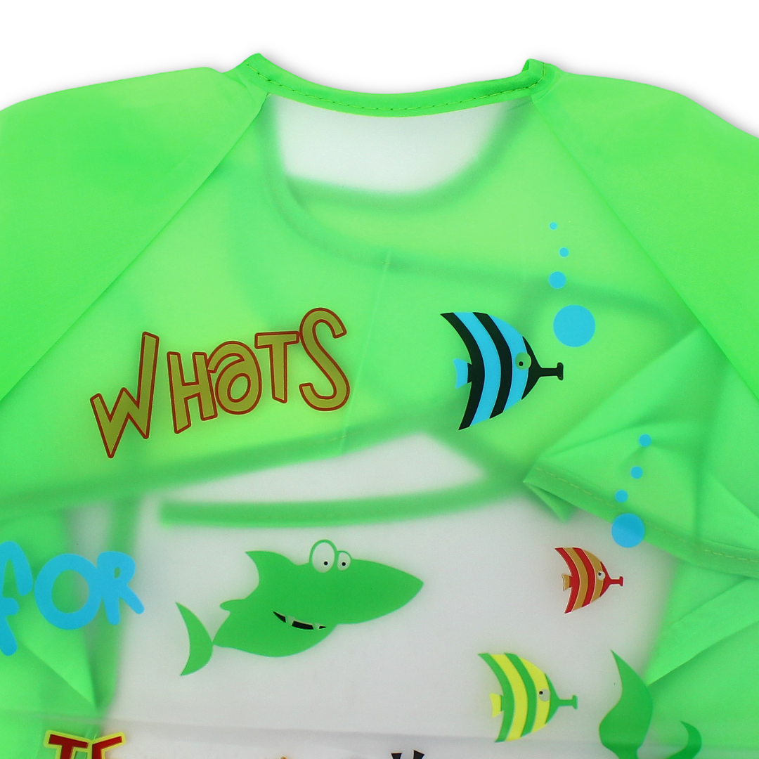 Waterproof Long-Sleeved Baby Bib – Green with Under the Sea Print