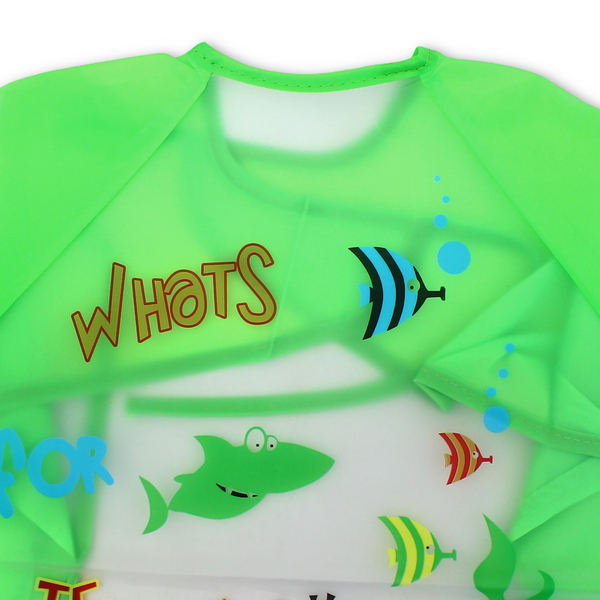 Waterproof Long-Sleeved Baby Bib – Green with Under the Sea Print