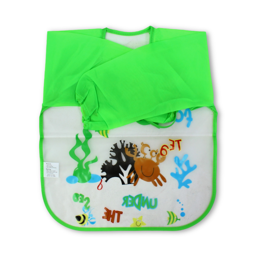 Waterproof Long-Sleeved Baby Bib – Green with Under the Sea Print