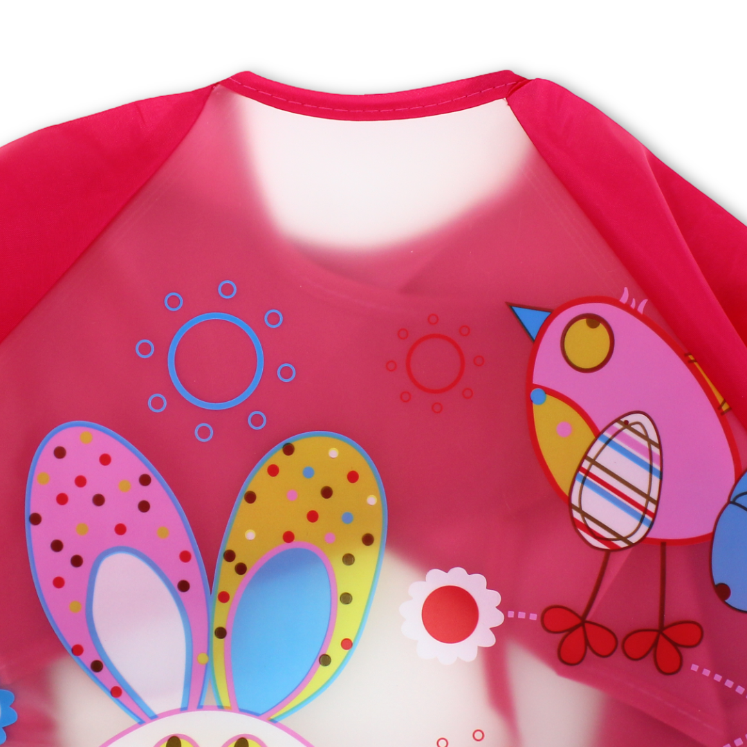 Waterproof Long-Sleeved Baby Bib – Fuchsia with Bunny Print