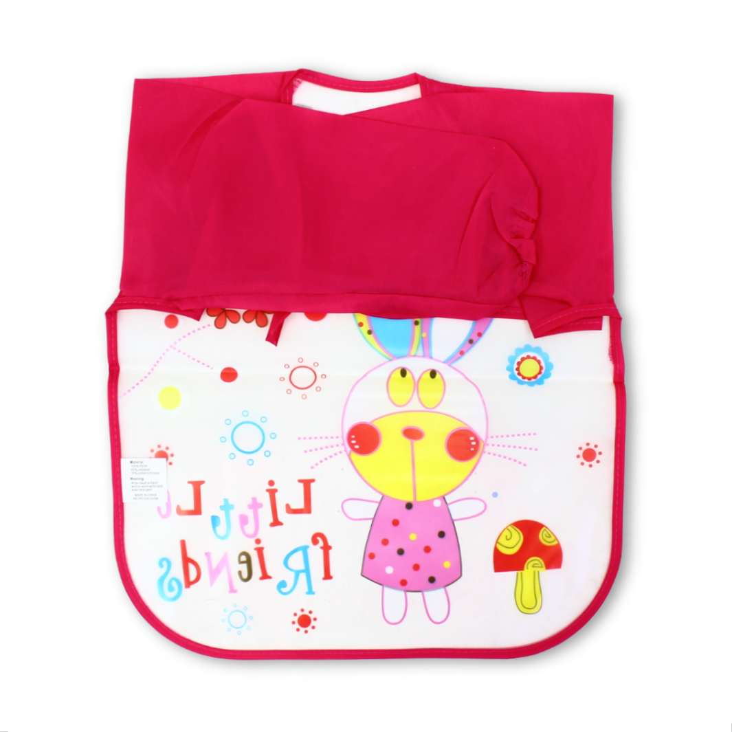 Waterproof Long-Sleeved Baby Bib – Fuchsia with Bunny Print