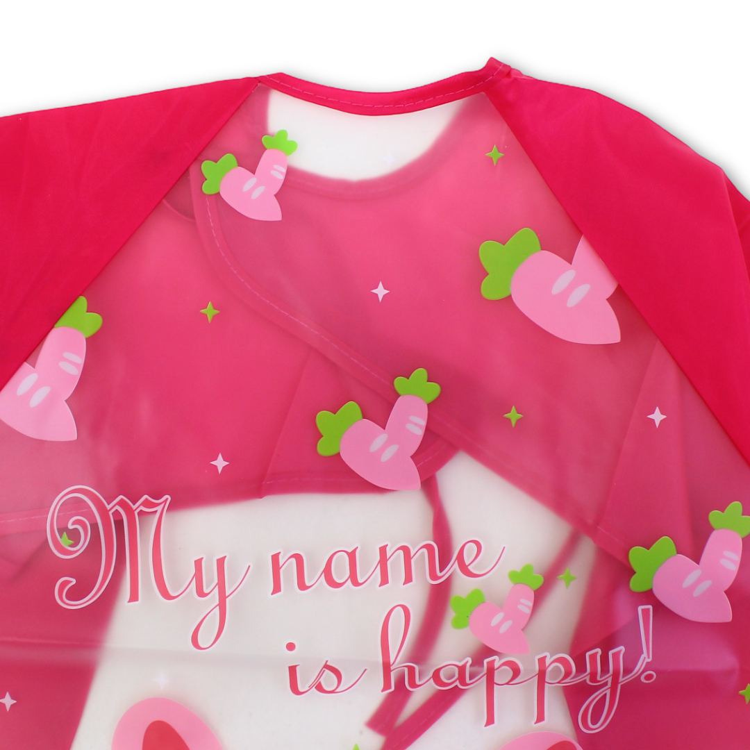 Waterproof Long-Sleeved Baby Bib – Fuchsia with Rabbit Print