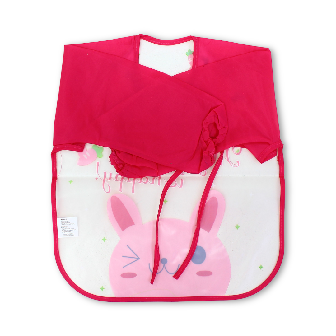 Waterproof Long-Sleeved Baby Bib – Fuchsia with Rabbit Print