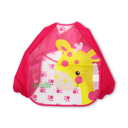 Waterproof Long-Sleeved Baby Bib – Fuchsia with Giraffe Print - Baby Essentials - Andalusia