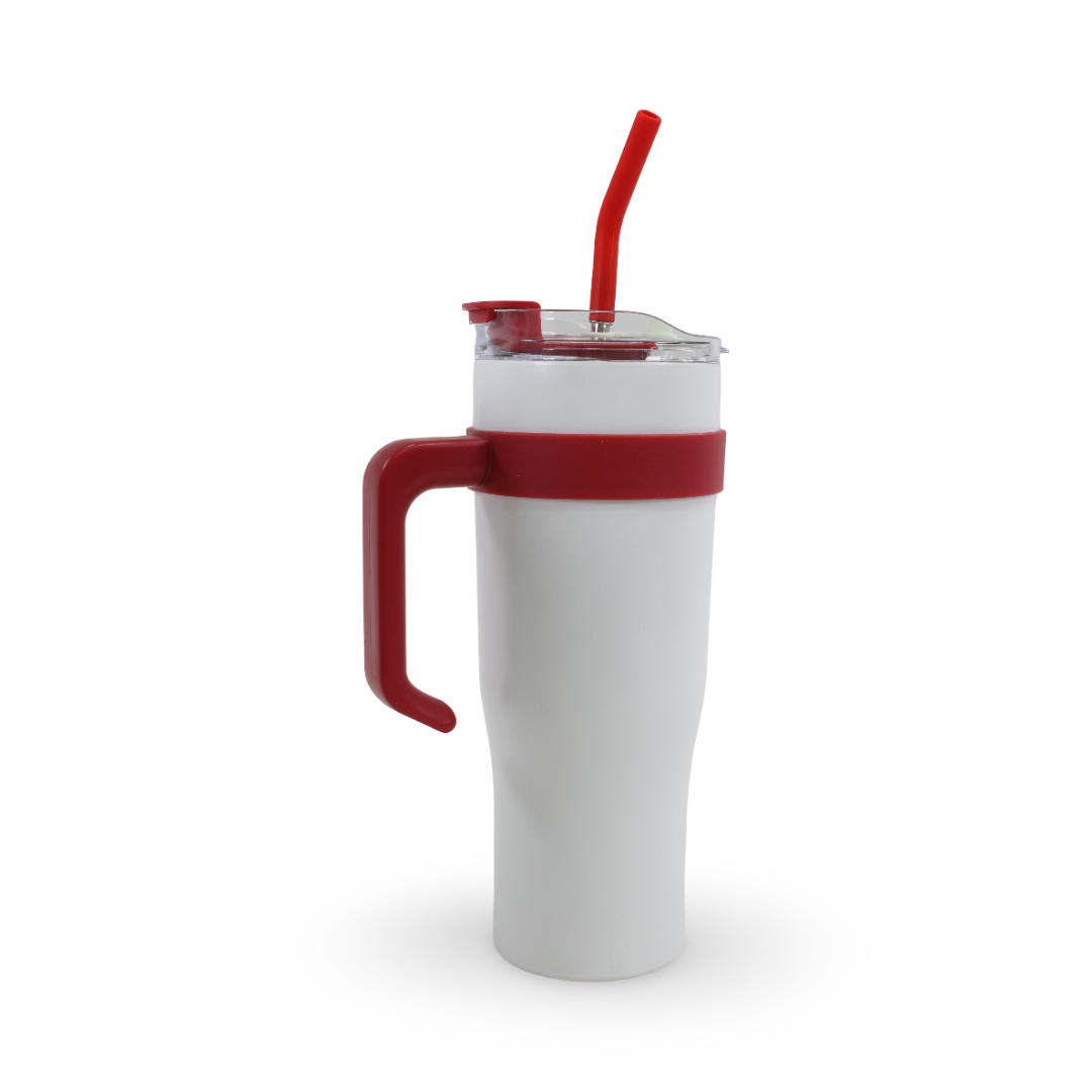 Insulated Mug Tumbler with Straw 1200ml – Red & White