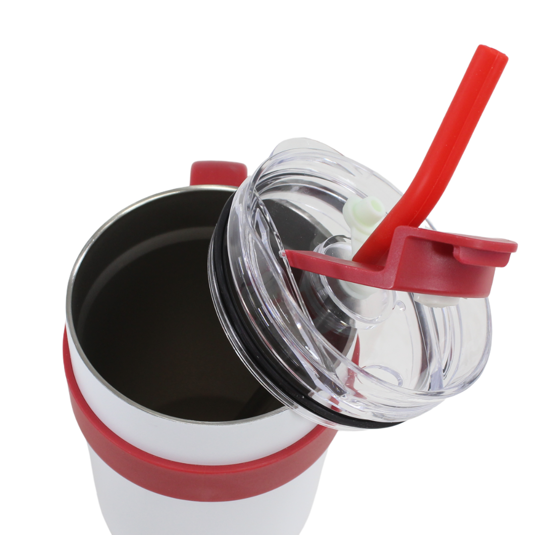 Insulated Mug Tumbler with Straw 1200ml – Red & White