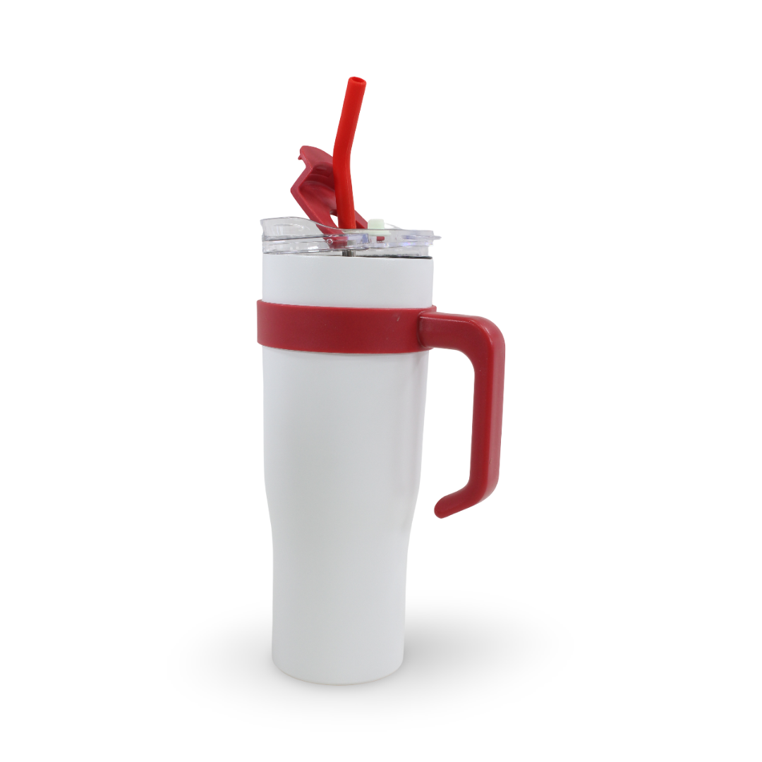Insulated Mug Tumbler with Straw 1200ml – Red & White