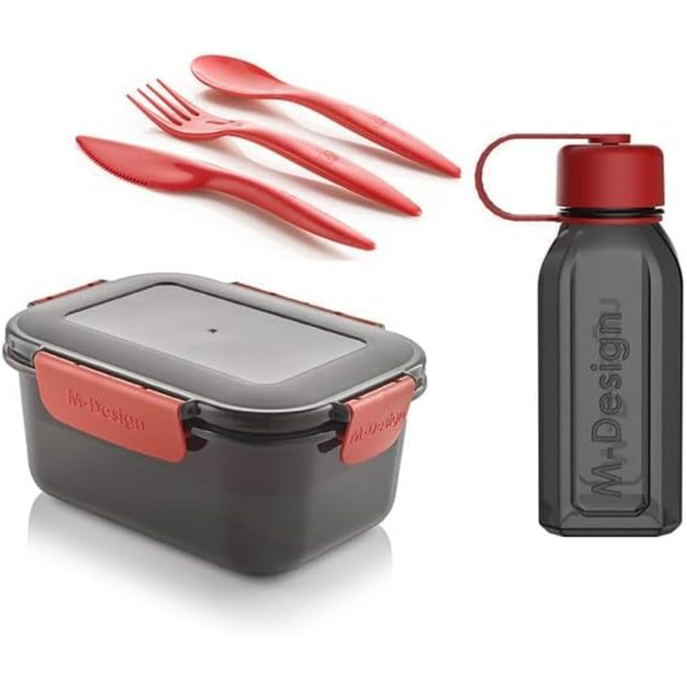M-Design Lunch Set (2.1L Lunch Box, 800ml Water Bottle & Cutlery Set) – Black