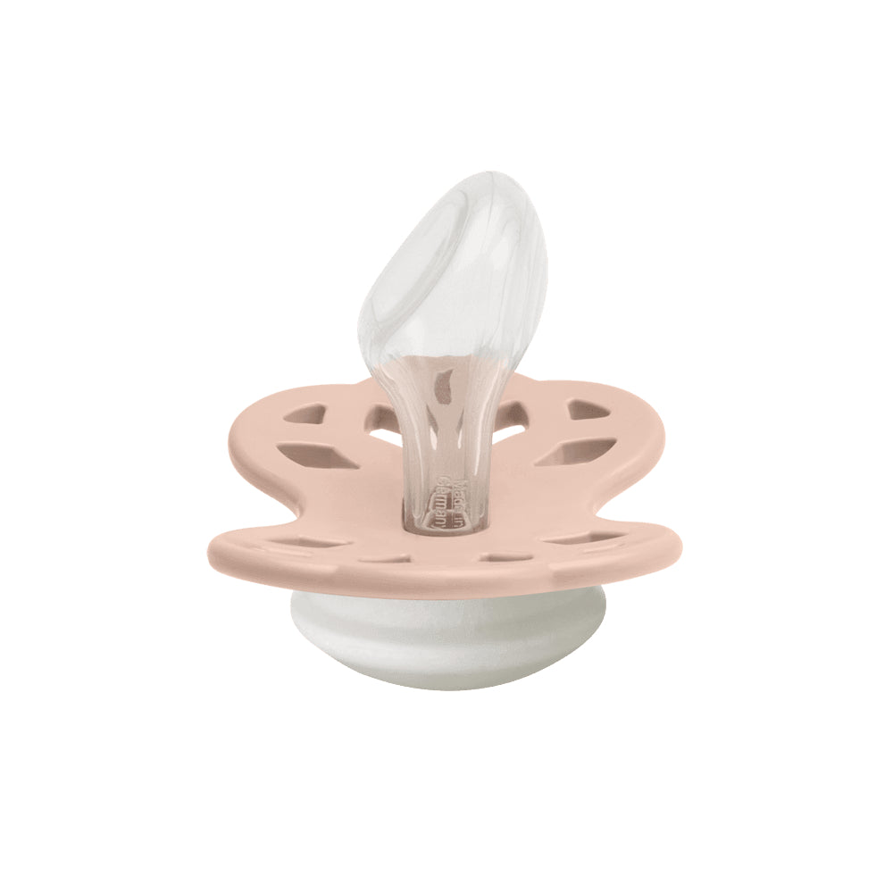 BIBS Glow in the Dark Infinity Pacifier Pack of 2 – Anatomical Silicone Size 1 Vanilla Glow/Blush Glow