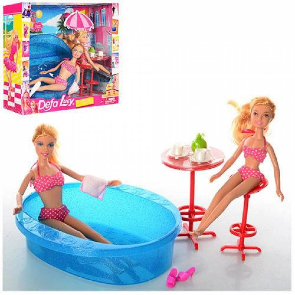 Defa Lucy Swimming Time – Two Dolls with Accessories (13 Pieces)