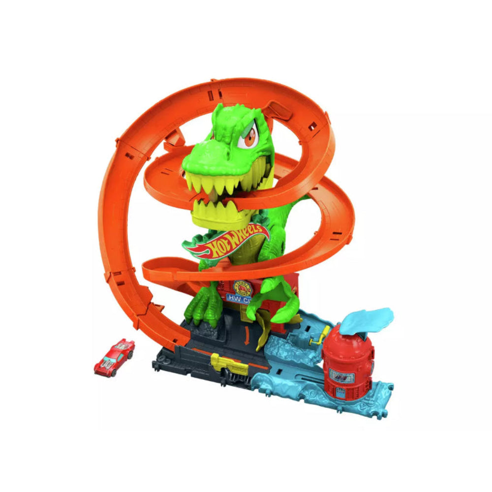 Hot Wheels City T-Rex Blaze Battle Playset with a 1:64 Scale Die-Cast Car