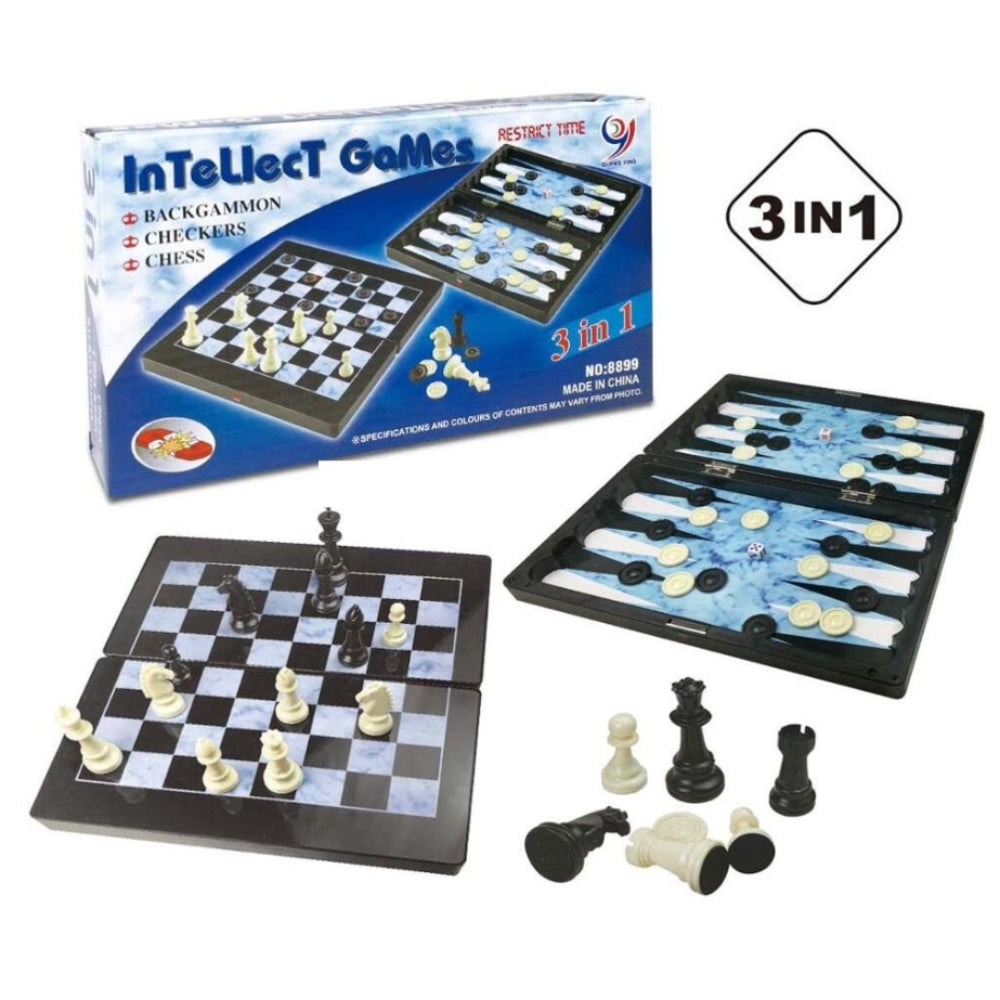 InTellect Games 3-in-1 Magnetic Board Game Set (Chess, Checkers, and Backgammon) - Bright Future