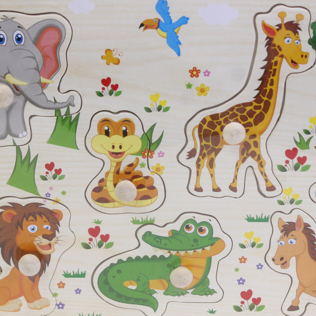 Wooden Wild & Farm Animals Knob Puzzle – 7 Pcs