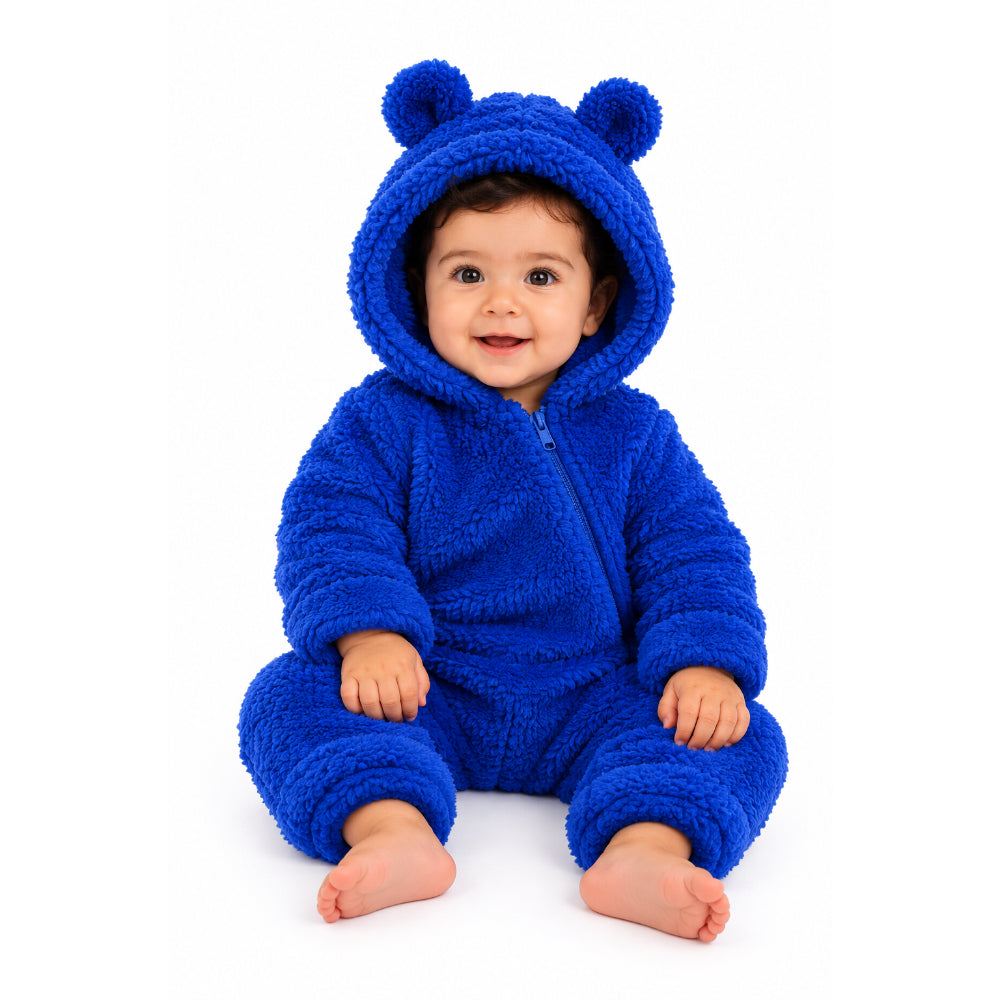 Unisex Baby Teddy Fleeced Hooded Footless Onesie – Blue