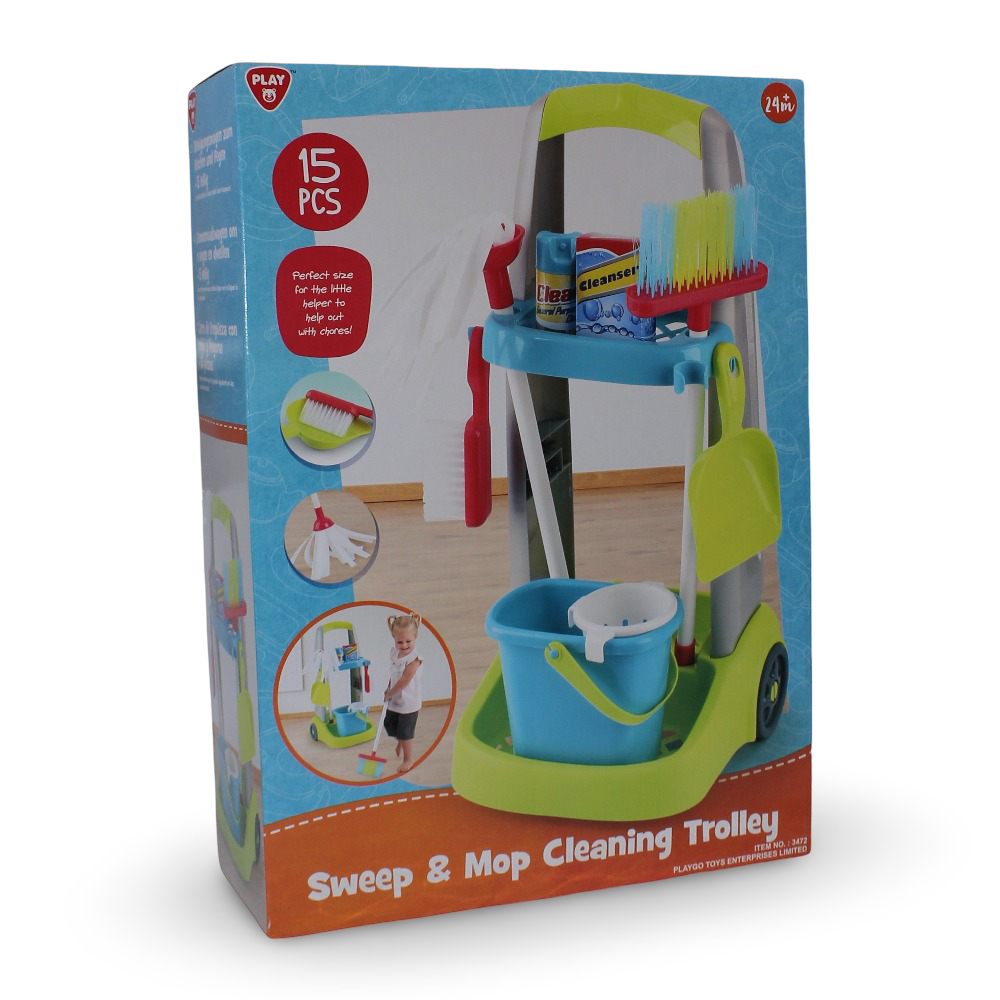 PlayGo Sweep & Mop Cleaning Trolley – 15 Pcs
