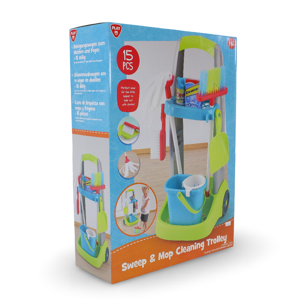 PlayGo Sweep & Mop Cleaning Trolley – 15 Pcs