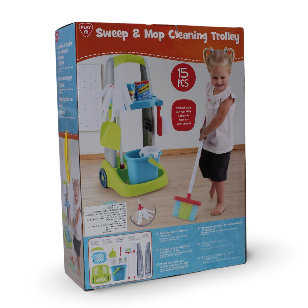 PlayGo Sweep & Mop Cleaning Trolley – 15 Pcs