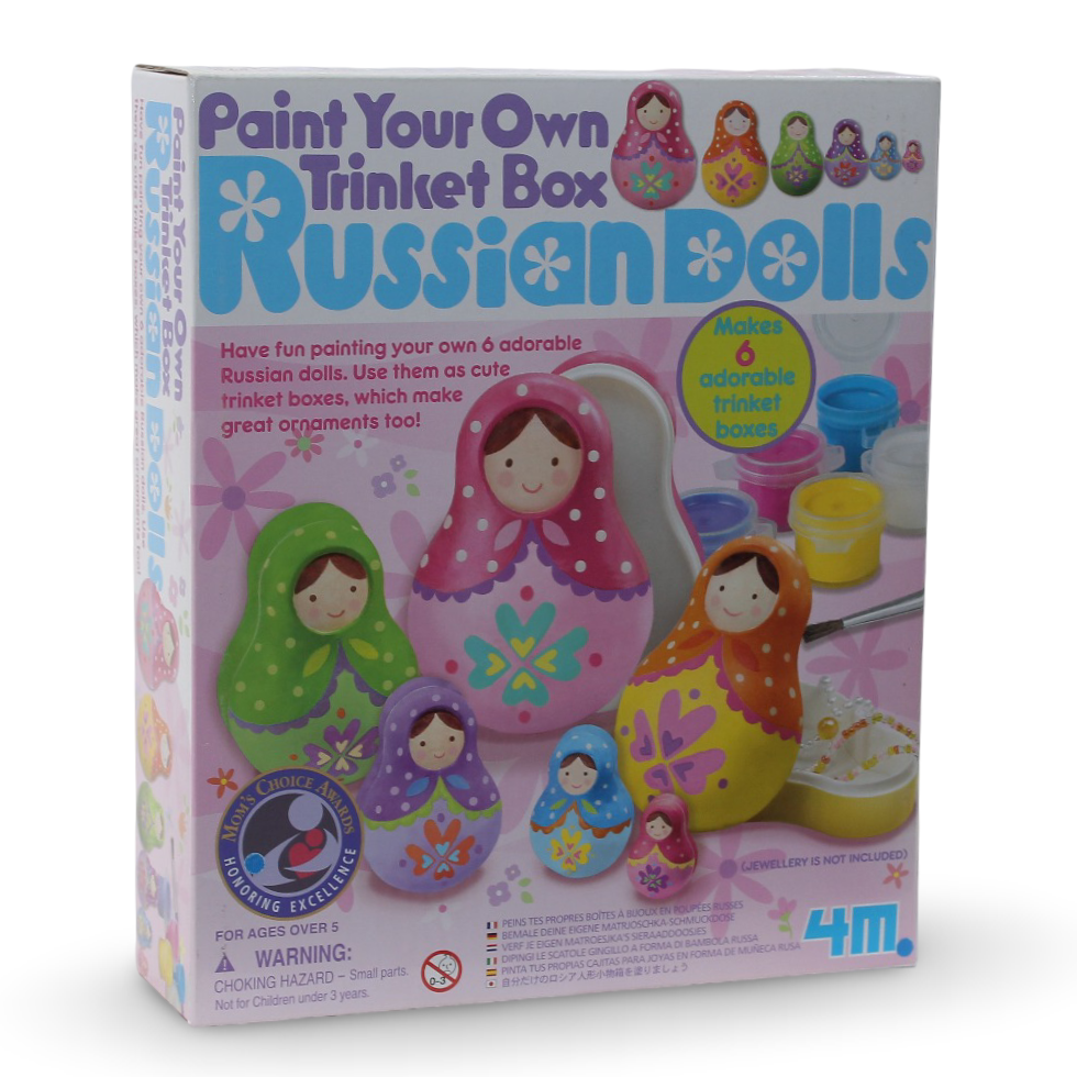 4M Paint Your Own Russian Dolls – Creative Trinket Box Craft Set - Toys
