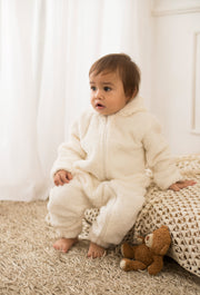 Unisex Baby Fleeced Hooded Overall – Off-White