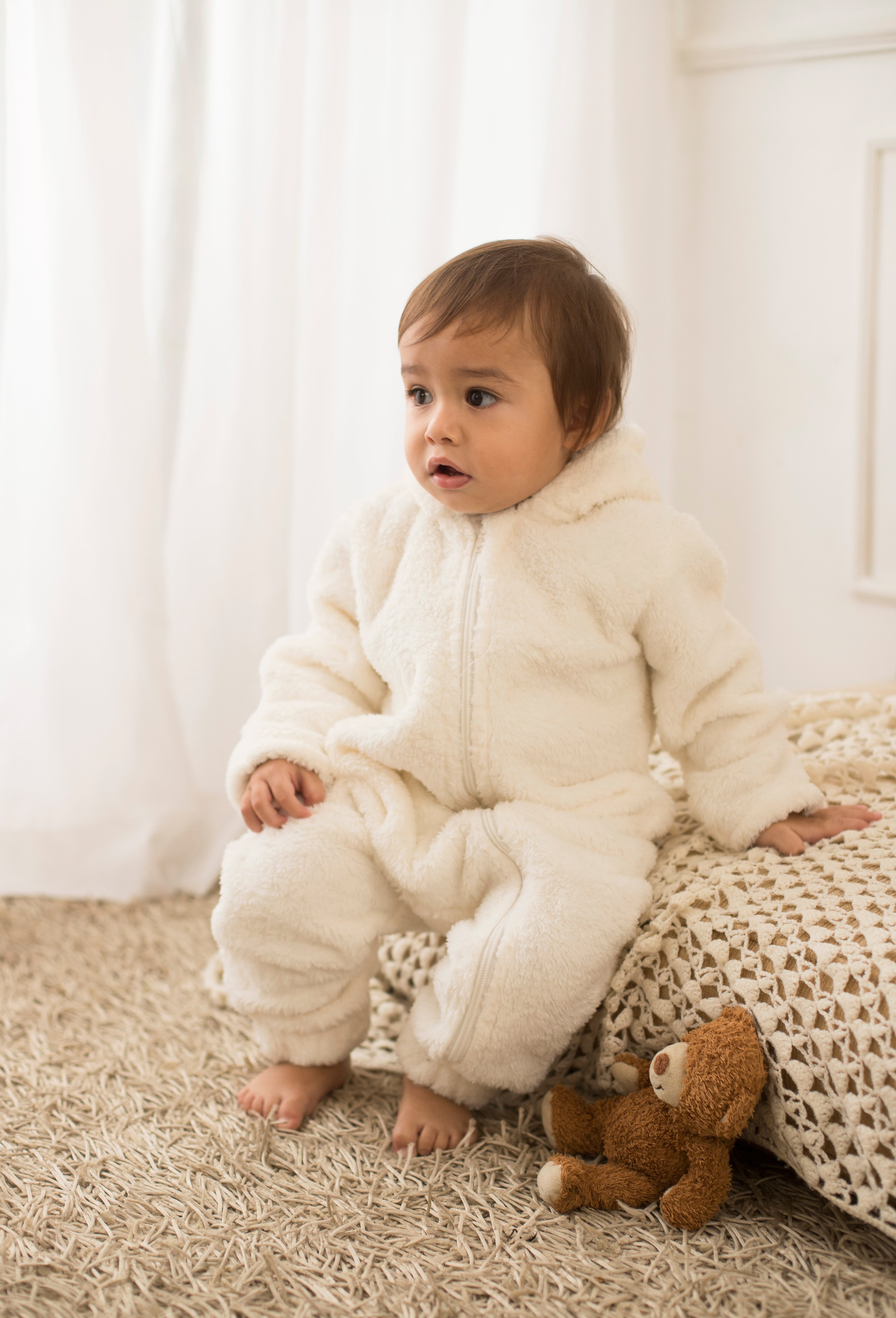 Unisex Baby Fleeced Hooded Overall – Off-White