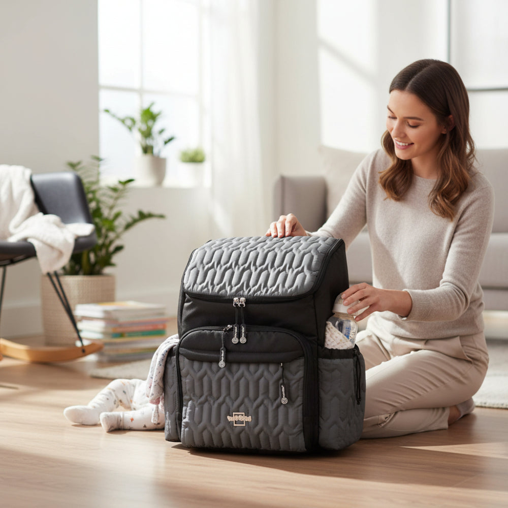 Petit Bebe Baby Diaper Backpack Premium Allure – Grey
