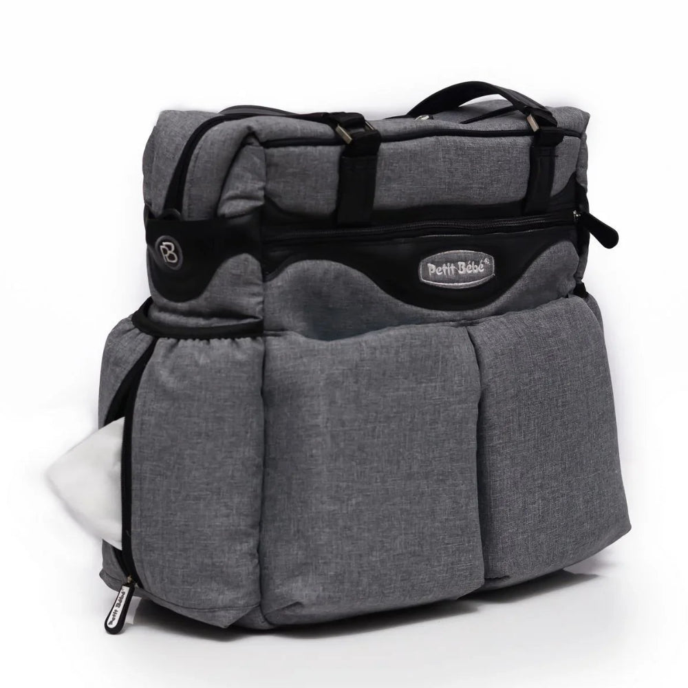 Petit Bebe Baby Diaper Bag Premium – Grey & Black