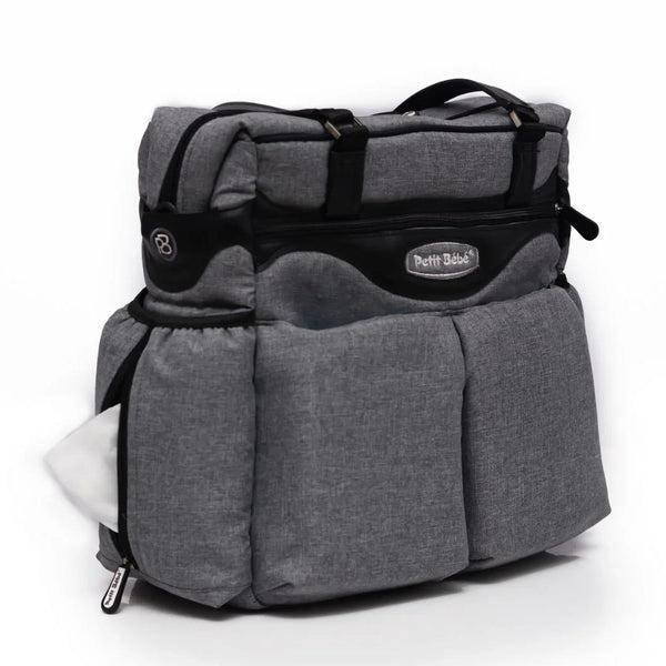 Petit Bebe Baby Diaper Bag Premium – Grey & Black