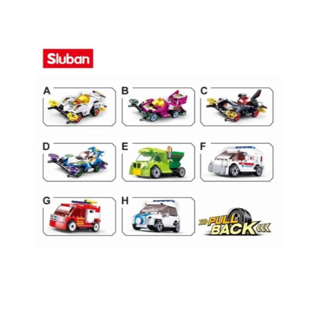 Sluban Power Bricks Pull Back Cars Building Blocks Set - Assorted Shapes
