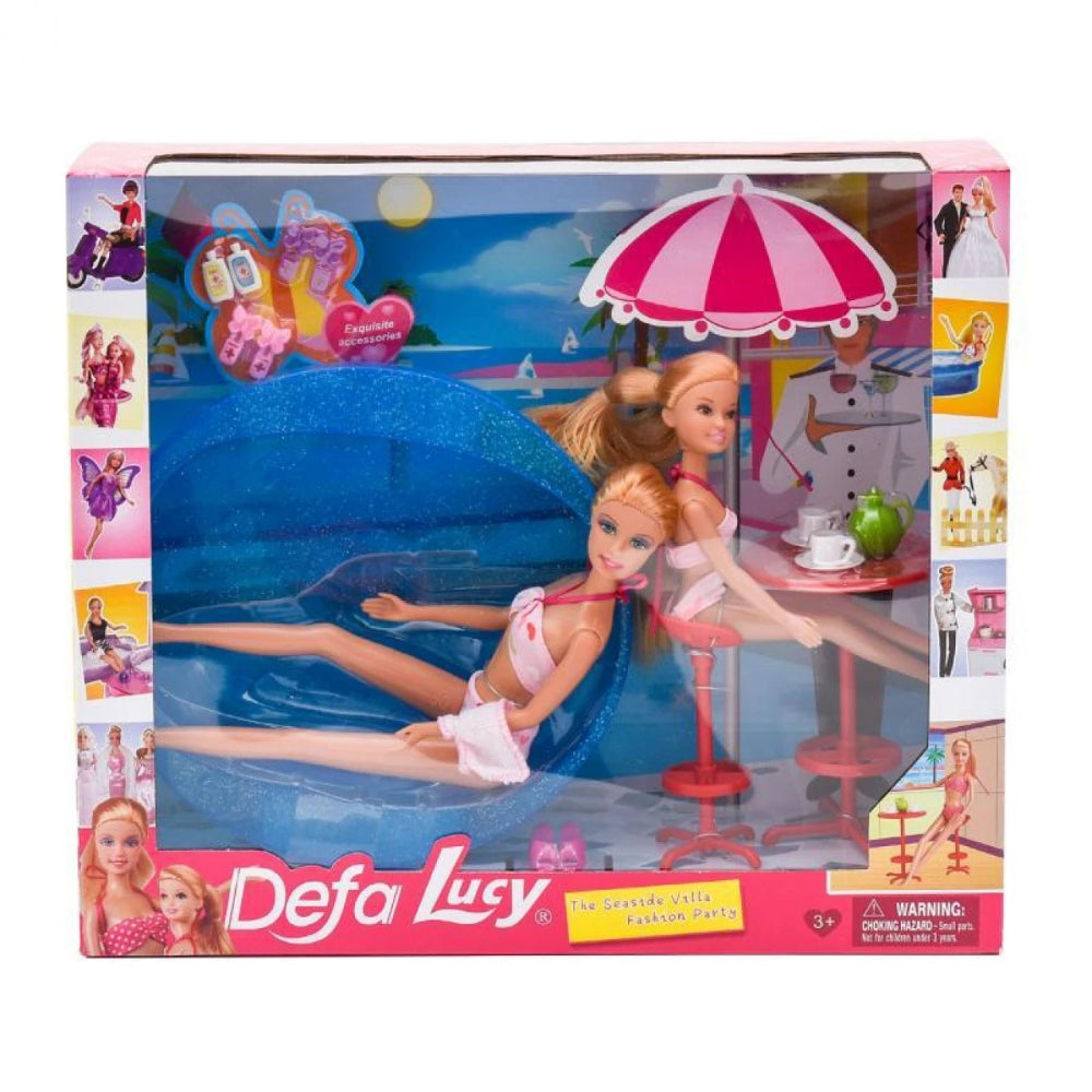 Defa Lucy Swimming Time – Two Dolls with Accessories (13 Pieces)