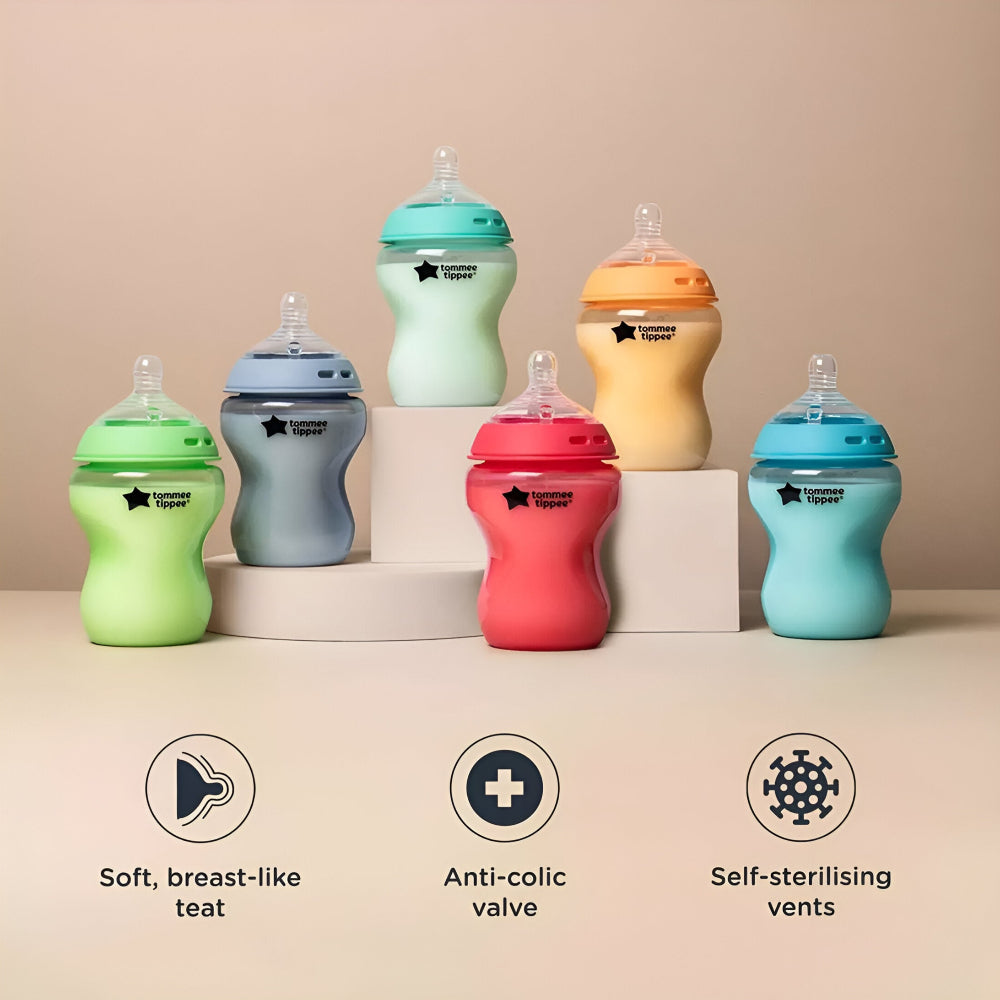 Tommee Tippee Bright Feeding Bottles Natural Start Anti-Colic Baby Bottle - Pack of 6