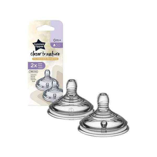 Tommee Tippee Closer to Nature Slow Flow Teats (0m+) - 2Pcs - Baby Essentials