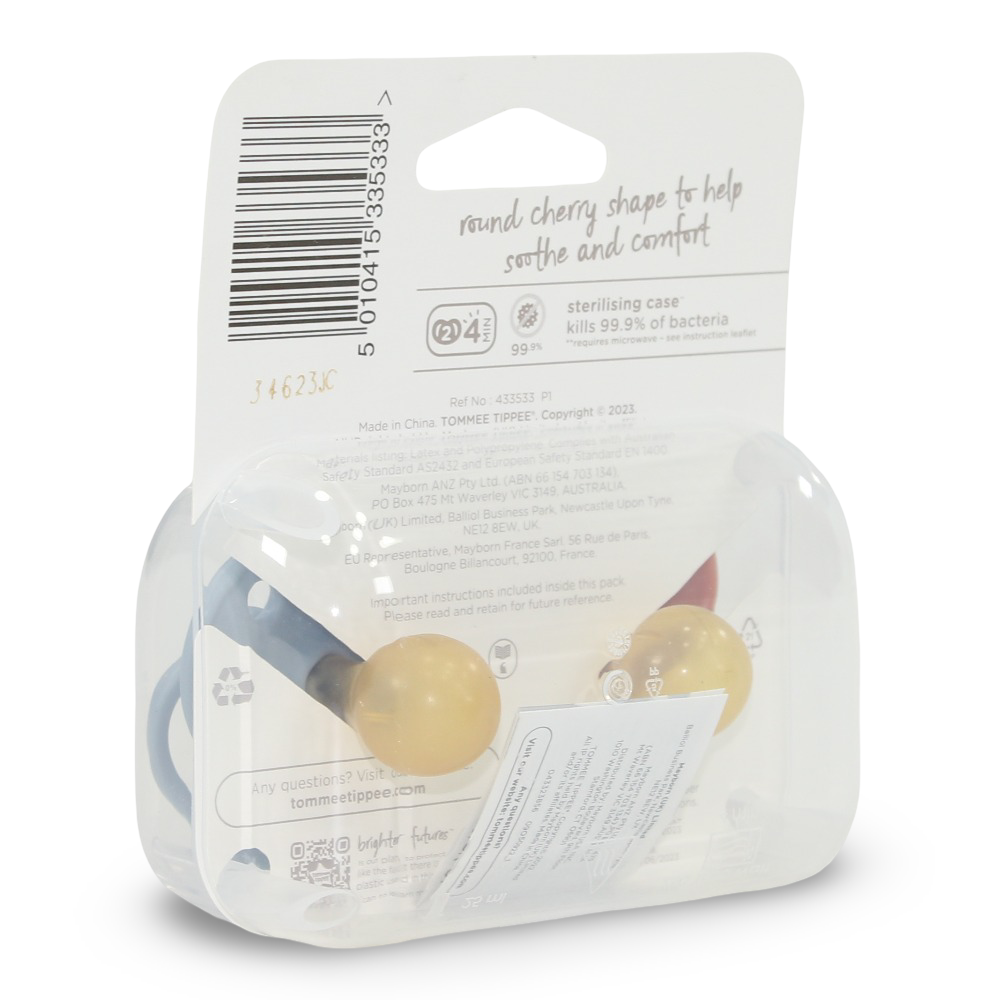 Tommee Tippee Natural Latex Cherry Soother – 6–18 Months (Pack of 2)