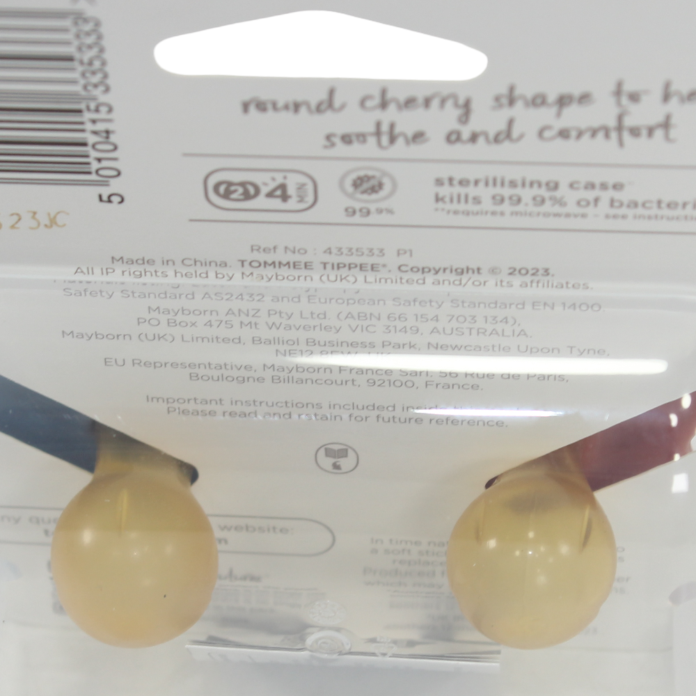 Tommee Tippee Natural Latex Cherry Soother – 6–18 Months (Pack of 2)