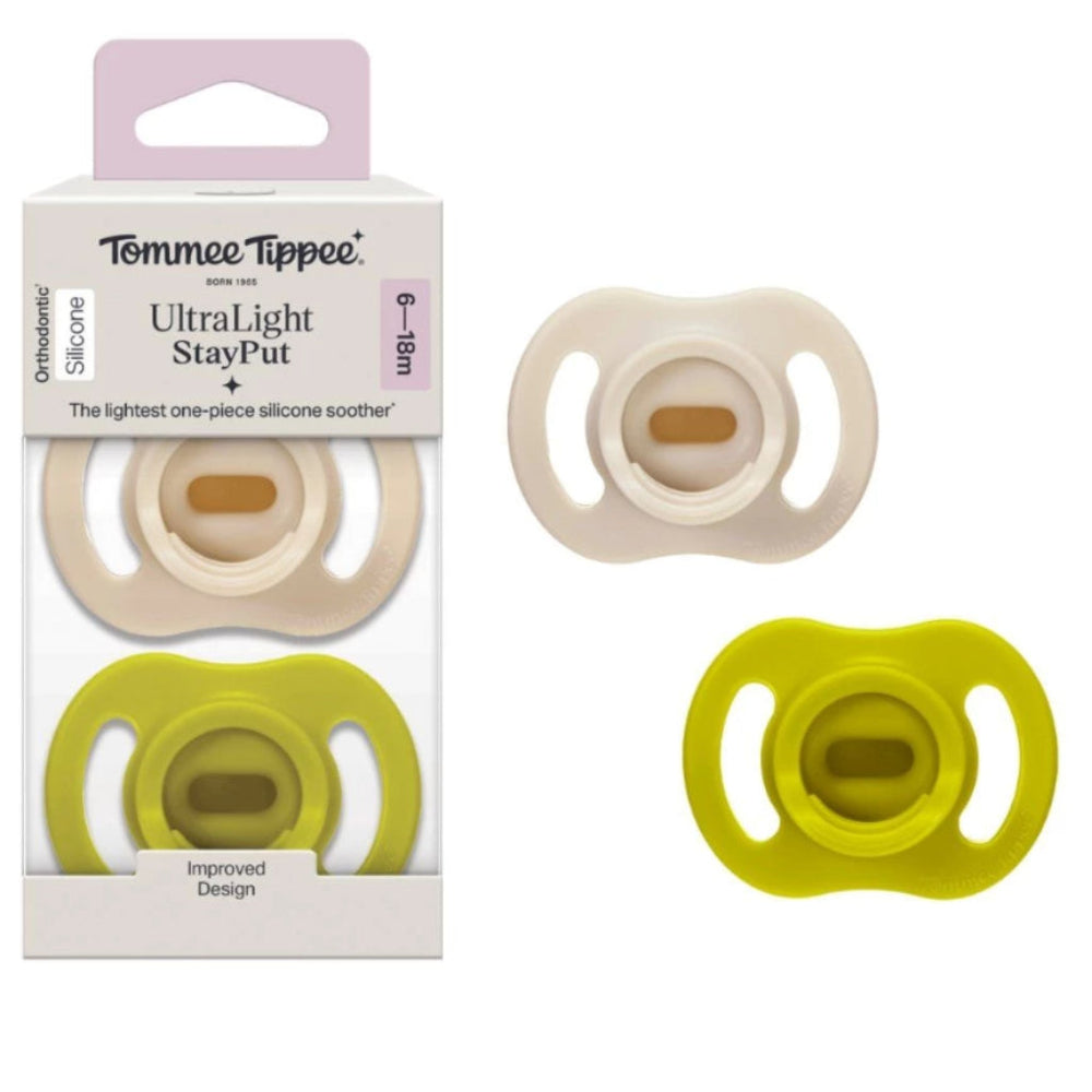 Tommee Tippee Ultra-Light StayPut Silicone Soother 6-18m – Mint & Off-White