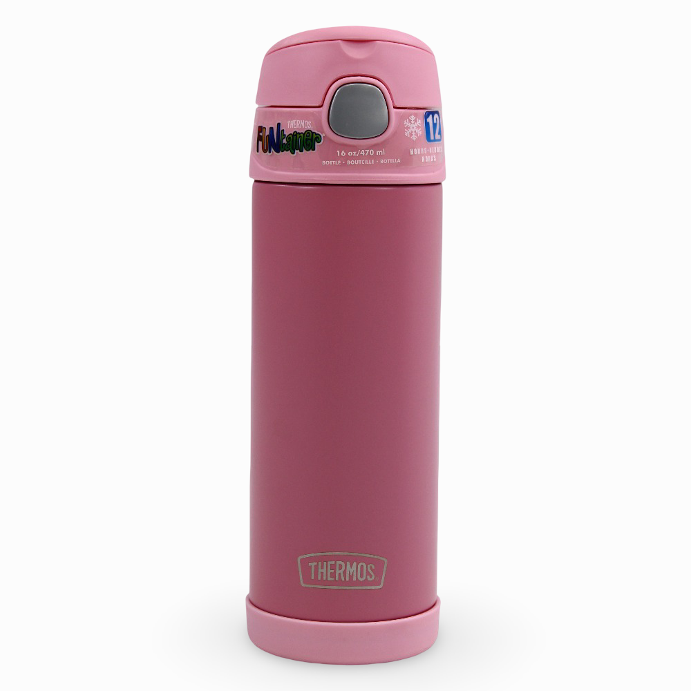 Thermos Bottle 470ml – Pink Stainless Steel & Straw Lid