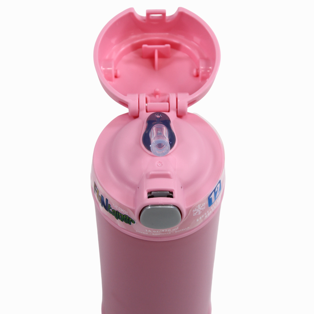 Thermos Bottle 470ml – Pink Stainless Steel & Straw Lid