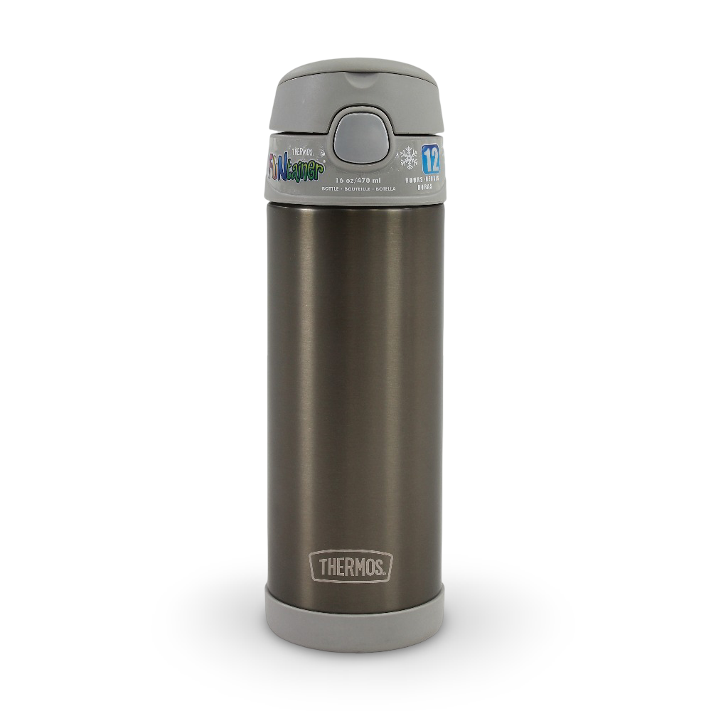 Thermos Bottle 470ml – Gray Stainless Steel & Straw Lid