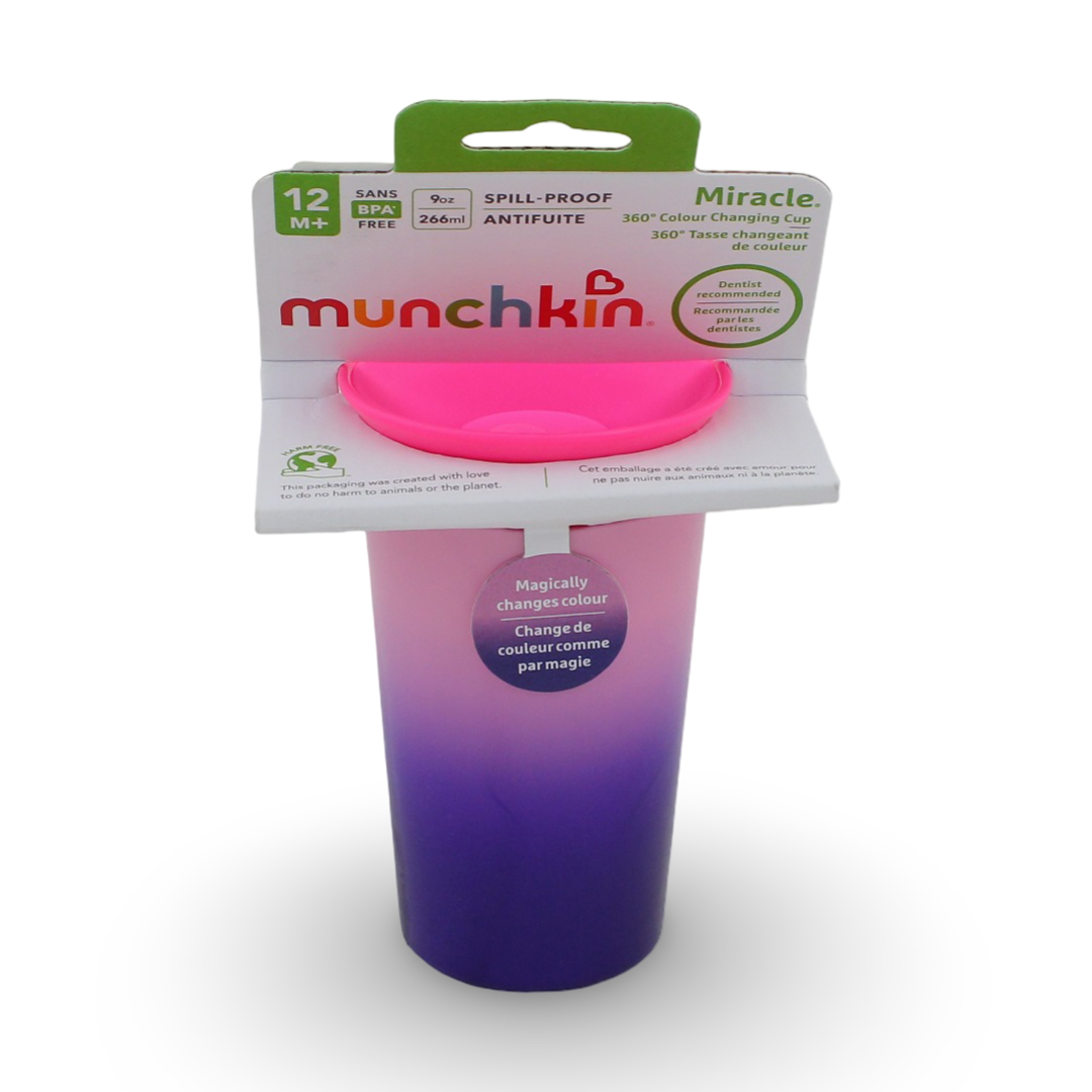 Munchkin Miracle 360° Color Changing Sippy Cup 266 ml +12m – Pink - Baby Essentials