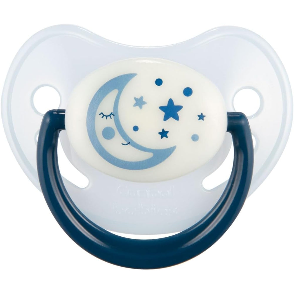 Canpol Babies Silicone Round Soother – Blue with Moon & Stars Design (0–6 Months)