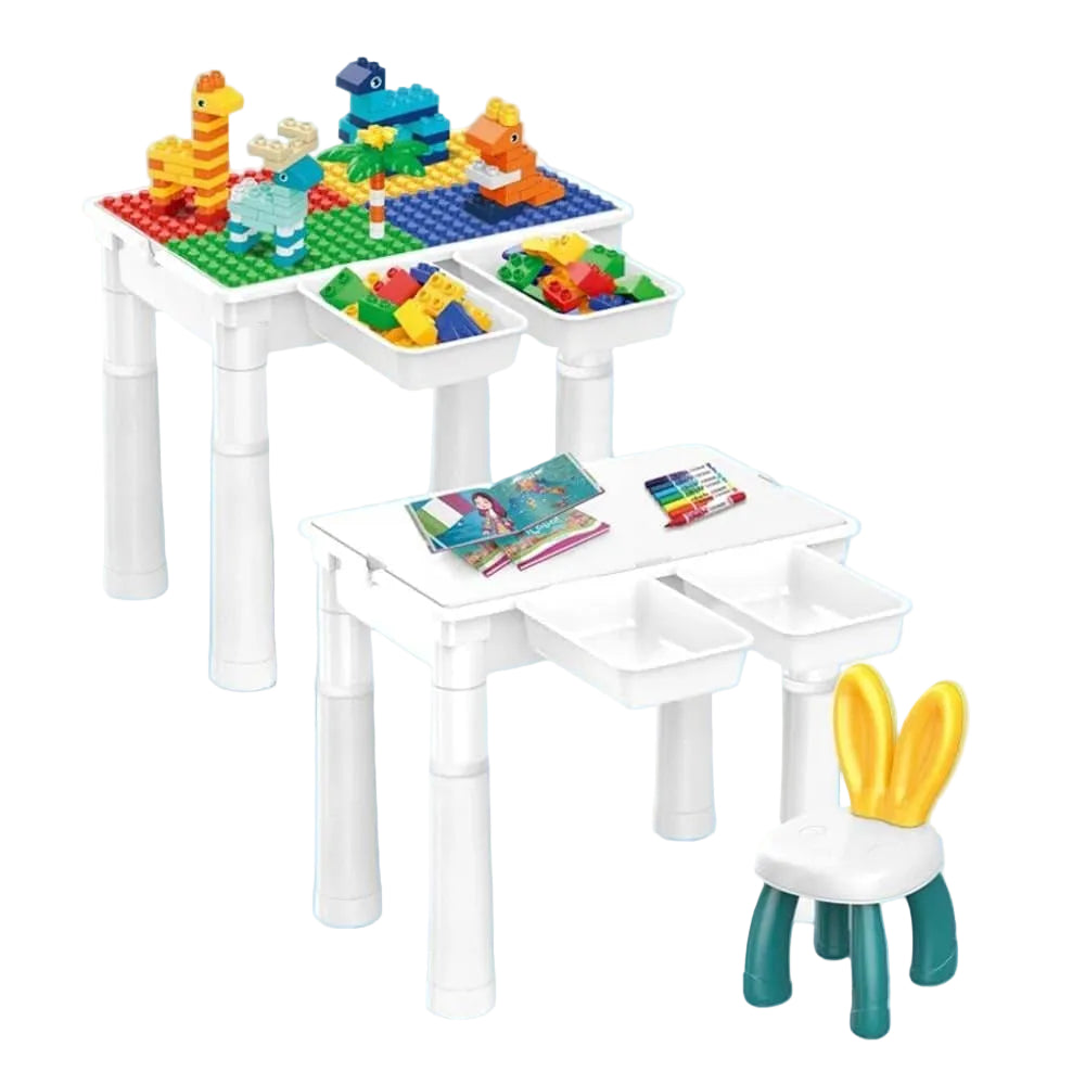Children's Building Block and Study Table Set with Chair