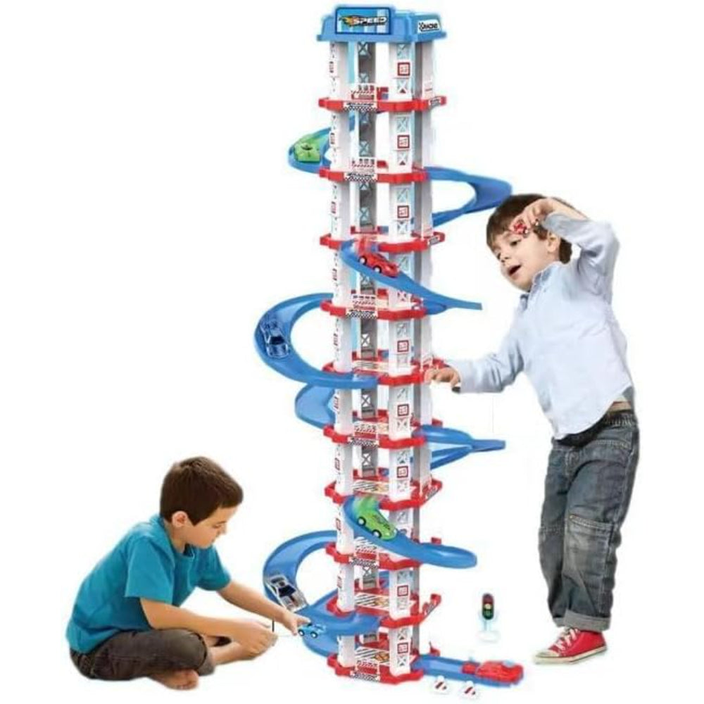 Paw Patrol Style Multi Level Parking and Racing Track Tower Playset – 105 Pcs