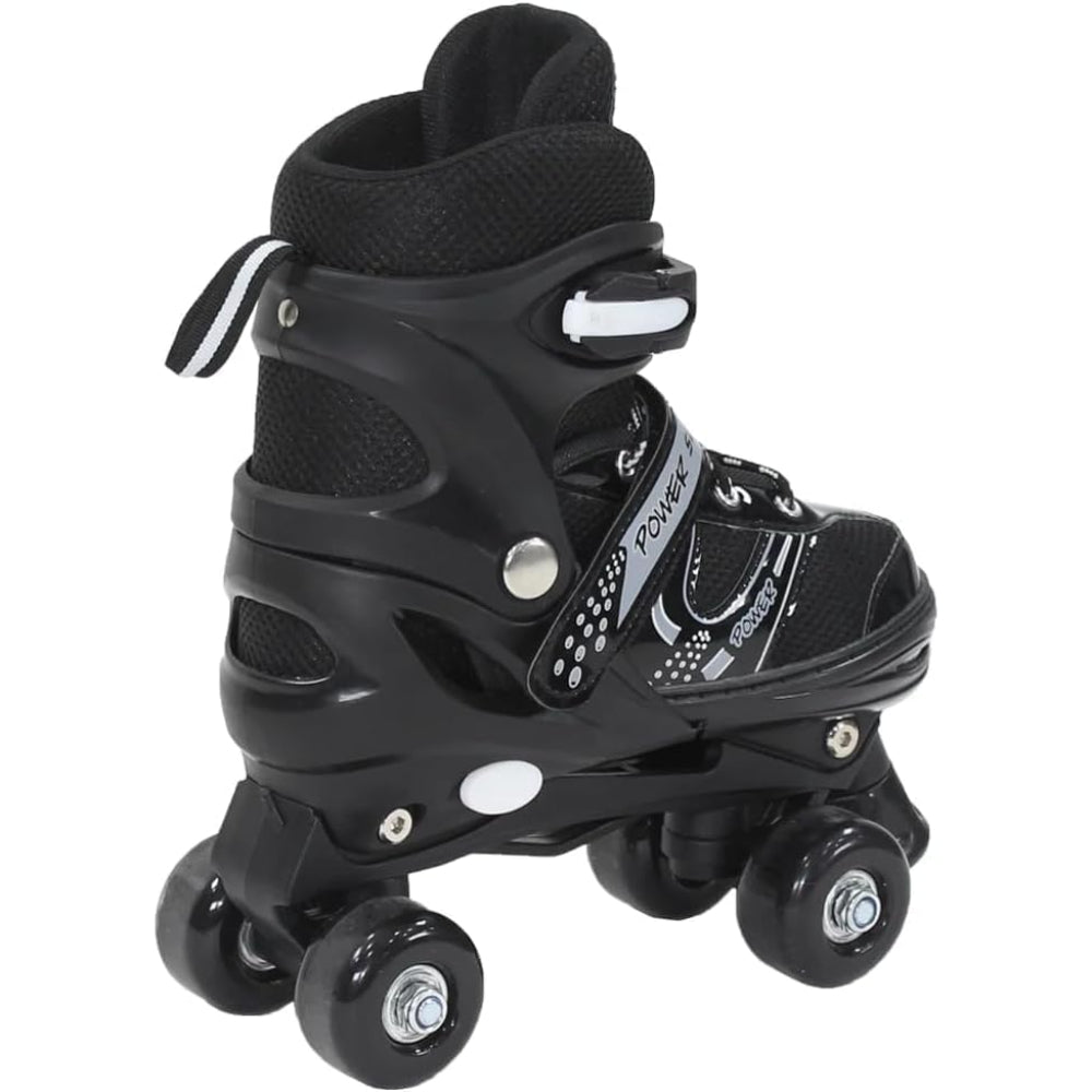 Power Superb Adjustable Roller Skate Shoes 2-Rows 4-Wheels (Small, Black)