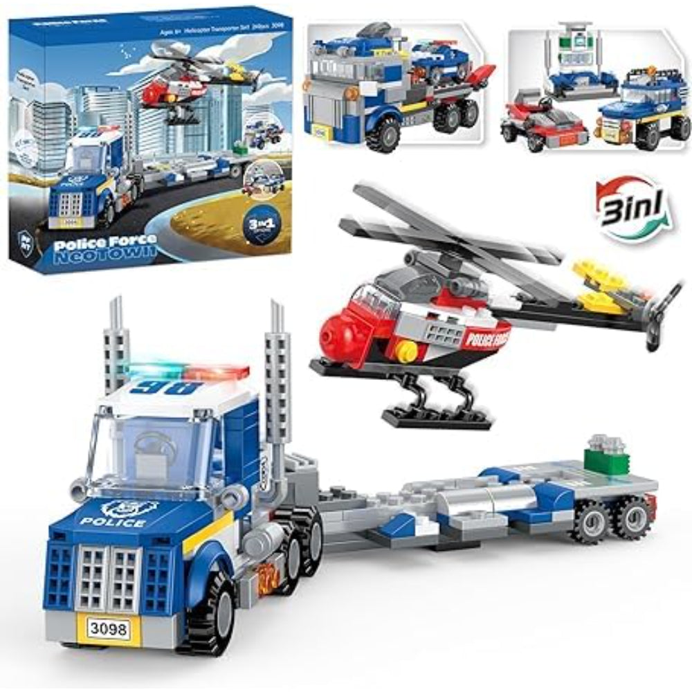 Cogo 3-in-1 Police Force Helicopter Transporter Building Blocks Set – 249 Pieces