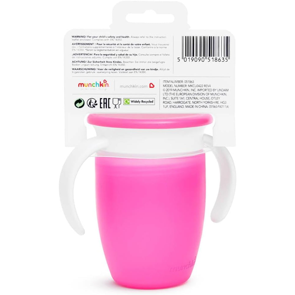 Munchkin Miracle® 360° Trainer Cup with Lid – 7 oz – Pink