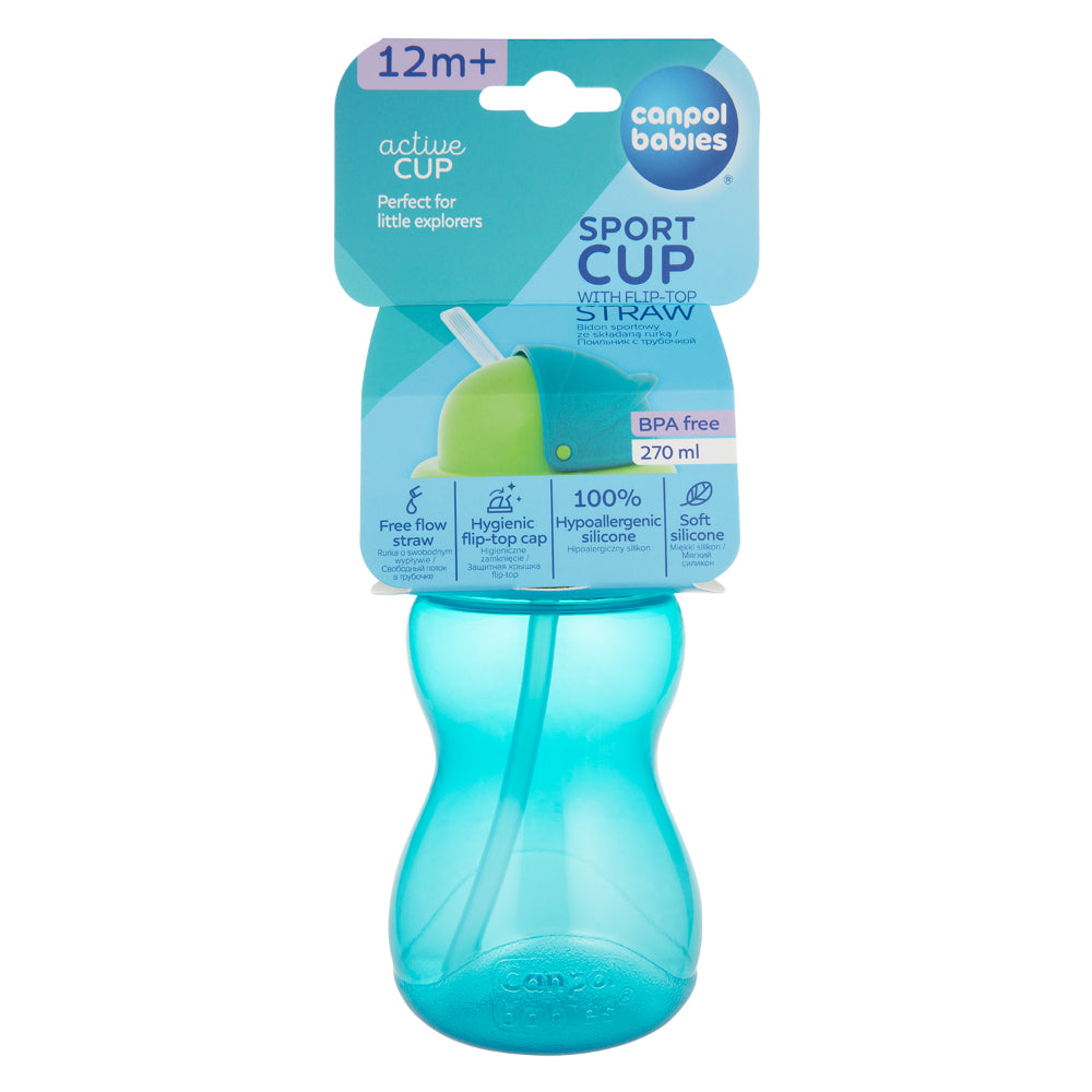 Canpol Babies Sport Cup with Filp-top Silicon Straw 270ml – Blue