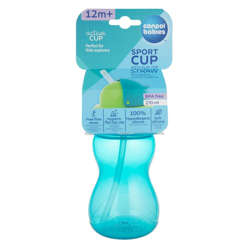 Canpol Babies Sport Cup with Filp-top Silicon Straw 270ml – Blue