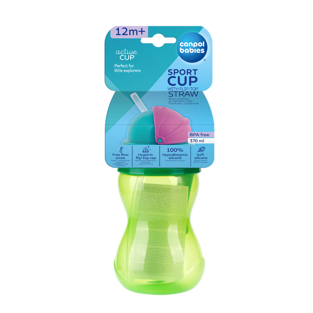 Canpol Babies Sport Cup with Silicon Flip-top Straw 370ml – Green