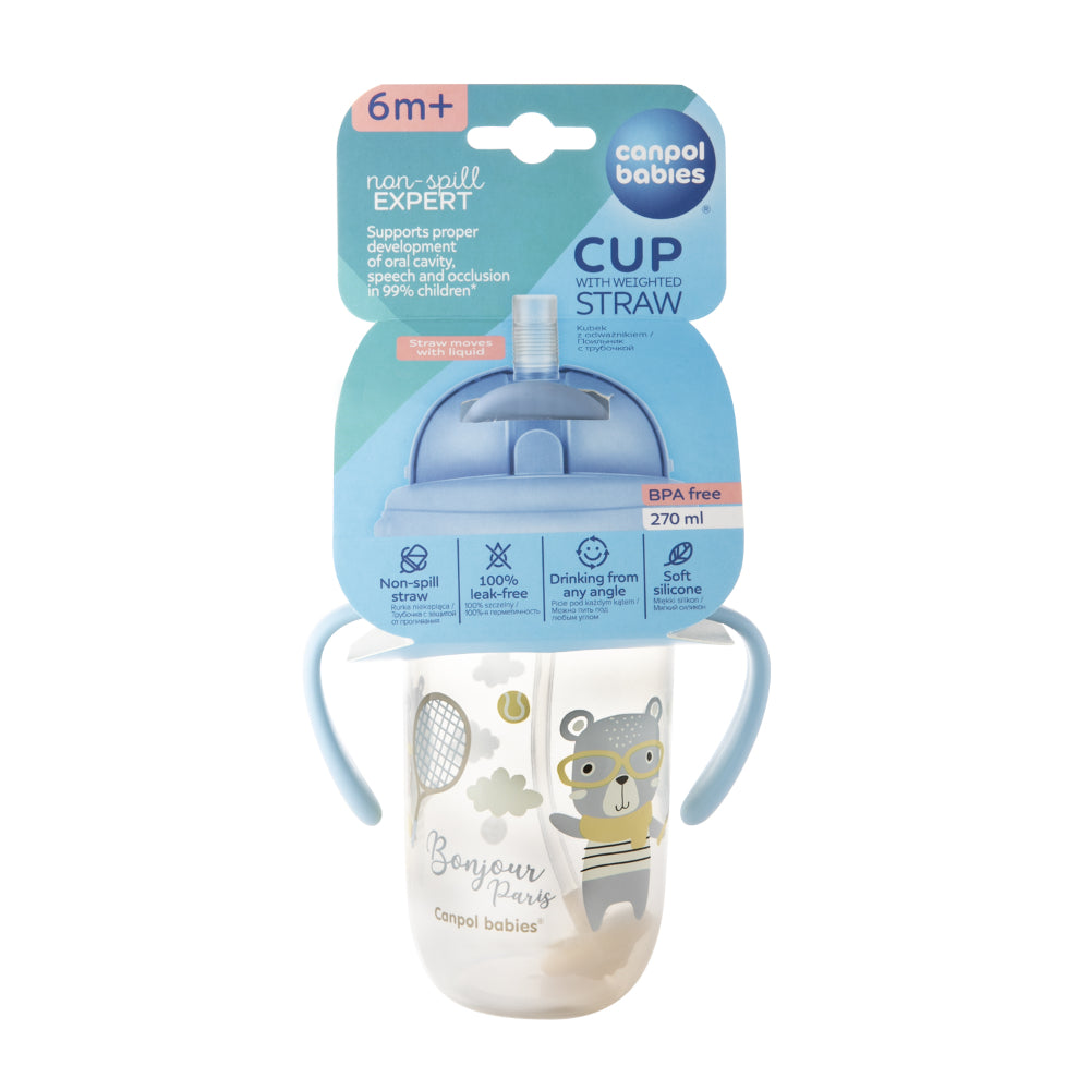 Canpol Babies Non-spill cup with Weighted Straw 270ml - Blue (6m+)