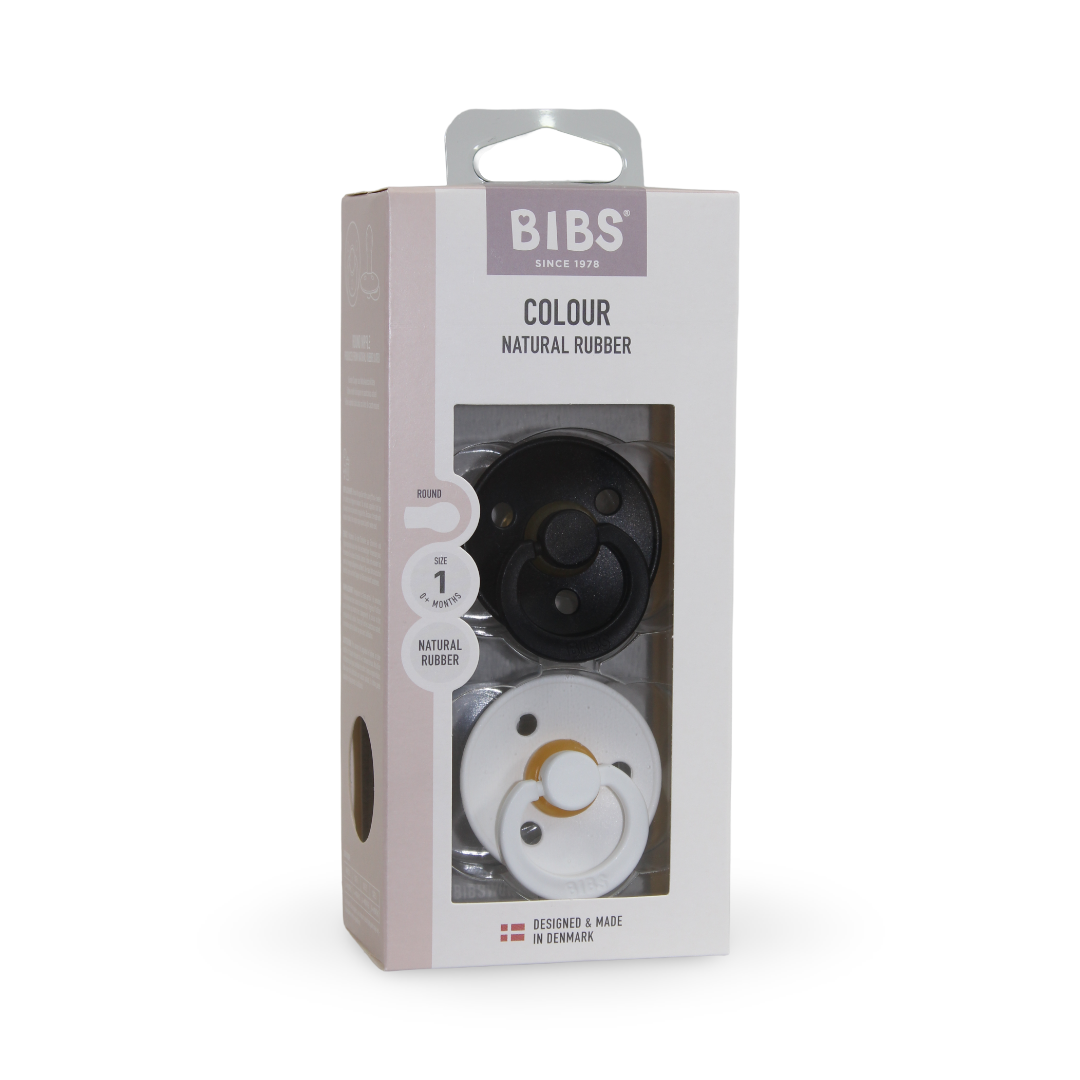 BIBS Pacifier Colour 2 Pack Latex Size 1 Black/White