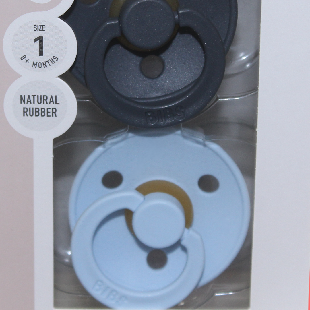 BIBS Pacifier Colour 2 Pack Latex Size 1 – Iron/Baby Blue
